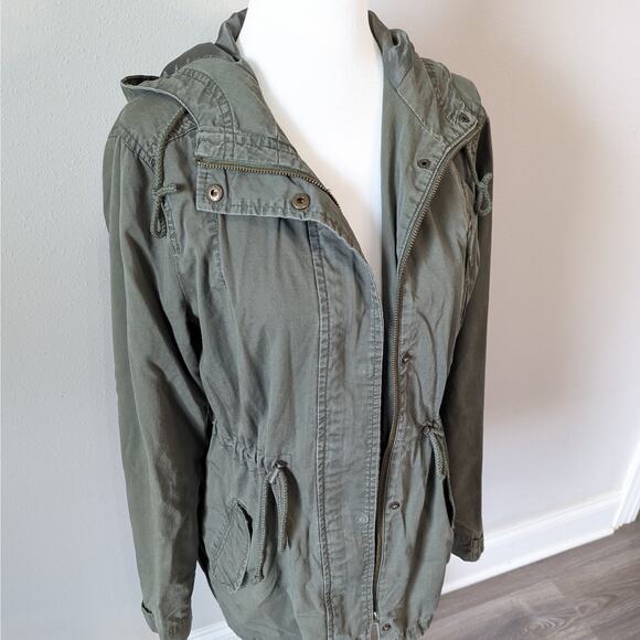 Ambiance Olive Green Hooded Cinched Waist Lightweight Utility Jacket Size Medium - Picture 2 of 9